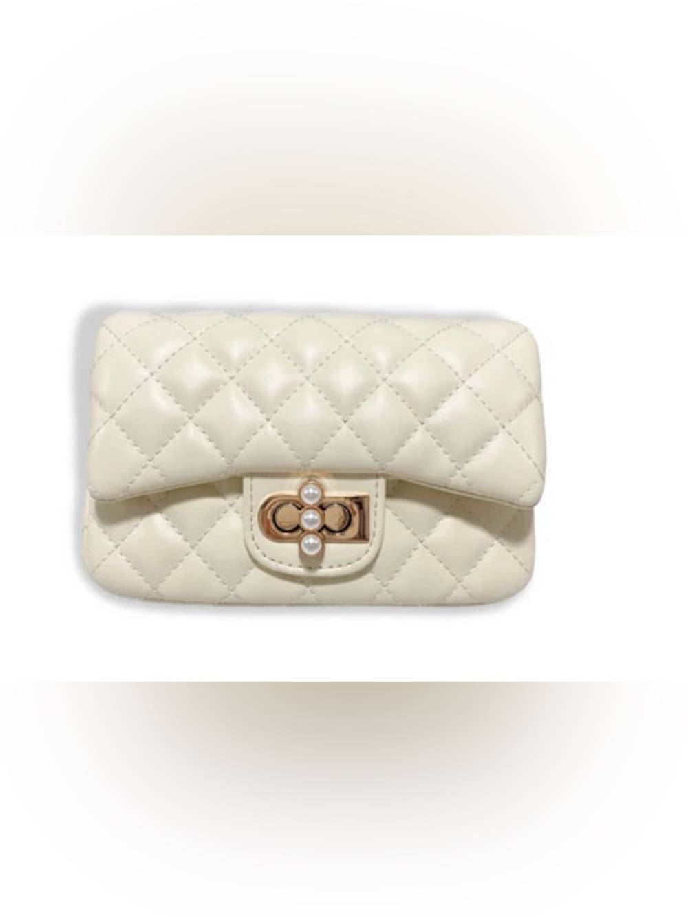 NWT Doe A Dear Girls Youth Quilted Patent Crossbody Bag Gold Chain Cream Color - Picture 6 of 6